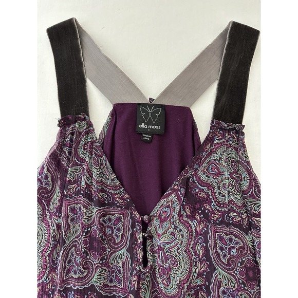 Small Silk Purple Paisley Velvet Straps Top Blouse Boho Fairy Whimsigoth Coquett - Picture 5 of 11